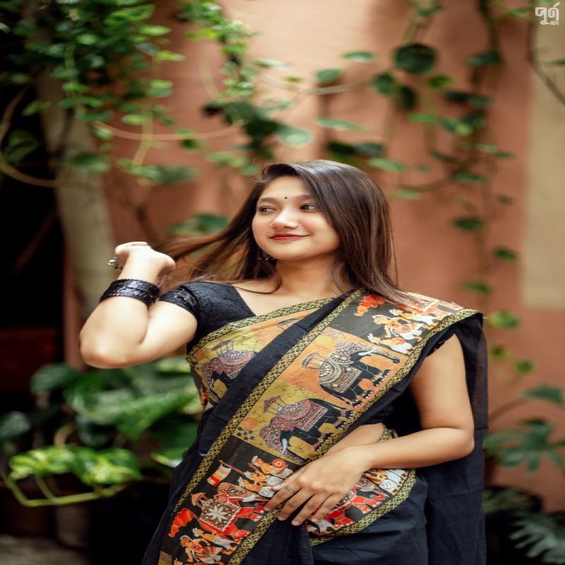 Black Elephant Motif Saree
